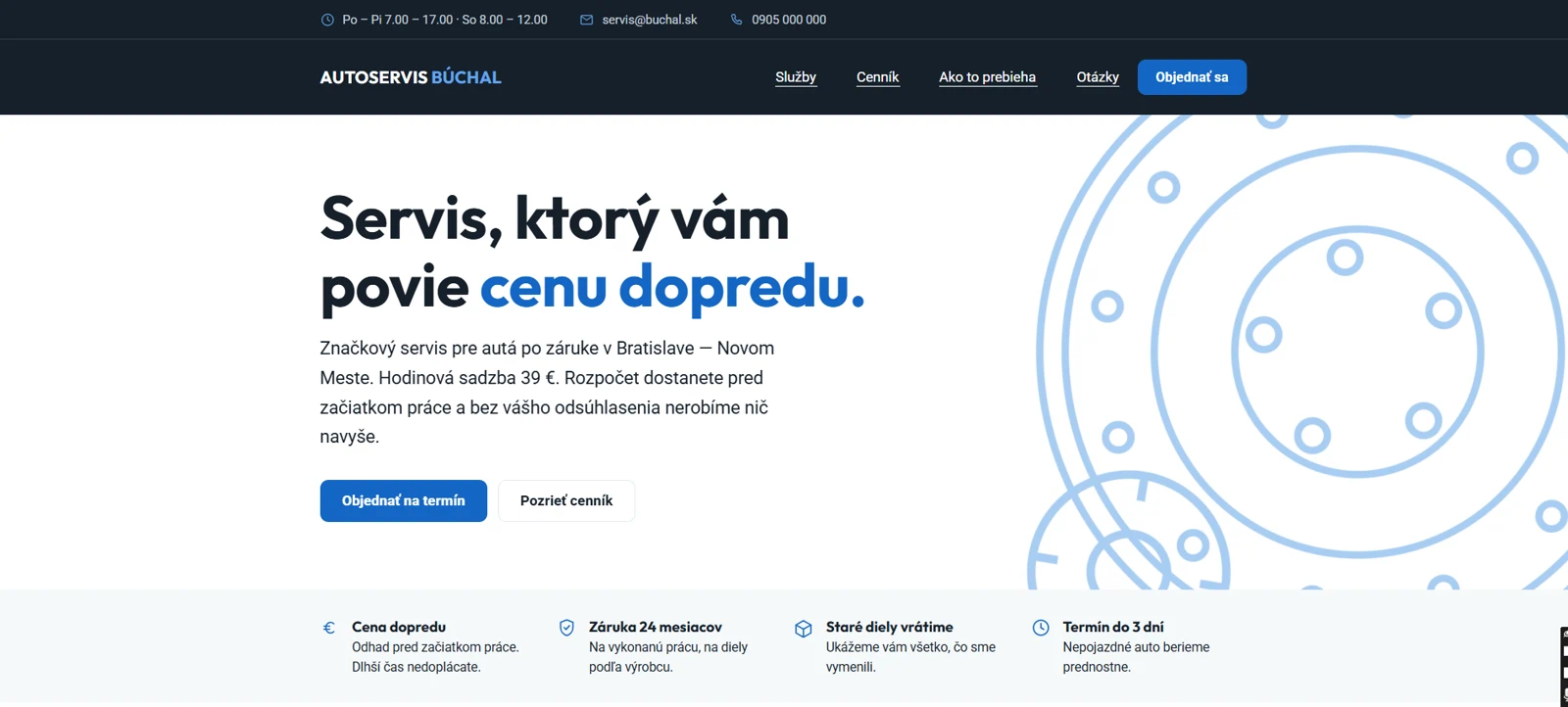 Náhľad konceptu webu pre Autoservis Búchal